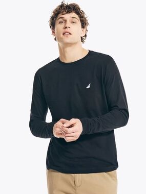 NWT Nautica Long Sleeve Deck T-Shirt Black Men's Large Brand New